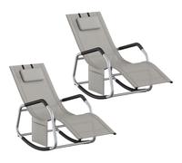 SONGMICS Mecedora, Silla Tumbona, con Dispositivo de Fijación, Cojín Ajustable, Marco de Acero, Tela Transpirable, Bolsillo de Almacenaje, 151 x 56,2 x 97,3 cm, Jugeo de 2, Gris Claro GCB232GZ01