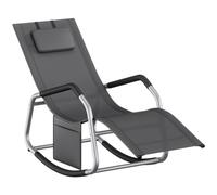 SONGMICS Mecedora, Silla Tumbona, con Dispositivo de Fijación, Cojín Ajustable, Marco de Acero, Tela Transpirable, Bolsillo de Almacenaje, 151 x 56,2 x 97,3 cm, Gris Oscuro GCB230GZ02
