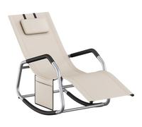 SONGMICS Mecedora, Silla Tumbona, con Dispositivo de Fijación, Cojín Ajustable, Marco de Acero, Tela Transpirable, Bolsillo de Almacenaje, 151 x 56,2 x 97,3 cm, Beige GCB230WZ01