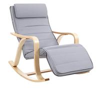 SONGMICS Mecedora, Sillón Tumbona, Madera de Abedul, Reposapiernas | Ajustable en 5 Posisiones, Funda Lavable, Capacidad de Carga de 150 kg, Gris y Beige, Colección TEOU LYY41G