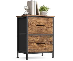 SONGMICS Mesita de Noche con 2 cajones de Tela no Tejida, Acero, MDF, para Dormitorio, Mesa Auxiliar, marrón rústico y Negro Tinta LGS312BH04