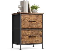 SONGMICS Mesita de Noche con 2 Cajones, Mesa Auxiliar | Tela no Tejida, Acero y MDF, para Dormitorio, Marrón Rústico y Negro Tinta, Colección BELLAH LGS312BH04