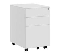 SONGMICS Mueble Archivador Metal con Cerradura, 3 Cajones, 52 x 39 x 60 cm | Cómoda, Cajonera con Ruedas, Cuerpo del Armario Premontado, para Oficina, Blanco, Colección BEREND OFC60WT