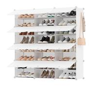 SONGMICS Mueble Zapatero Modular, 12 Compartimentos, con Puerta | Estantería Modular de Plástico, 30 x 40 x 30 cm Cada Cubo, Marco Acero, Nube blanca, Colección DAMION LPC040W02