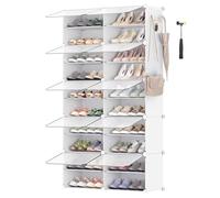 SONGMICS Mueble Zapatero Plástico, 10 Compartimentos para 40 Pares de Zapatos, con Puertas, Estructura de Acero y Estantes de Plástico, Armario para Dormitorio, Blanco Nube y Transparente LPC035W01