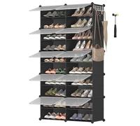 SONGMICS Mueble Zapatero Plástico, 10 Compartimentos para 40 Pares de Zapatos, con Puertas, Estructura de Acero y Estantes de Plástico, Armario para Dormitorio, Negro Tinta y Transparente LPC035B01