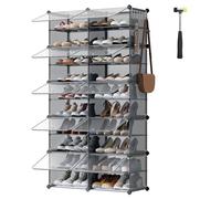 SONGMICS Mueble Zapatero Plástico, 10 Compartimentos para 40 Pares de Zapatos, con Puertas, Estructura de Acero y Estantes de Plástico, Armario para Dormitorio, Gris Pizarra y Transparente LPC035G01