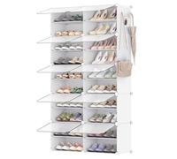 SONGMICS Mueble Zapatero Plástico, 10 Compartimentos para 40 Pares de Zapatos, con Puertas, Estructura de Acero y Estantes de Plástico, Armario para Dormitorio, Blanco Nube y Transparente LPC035W01
