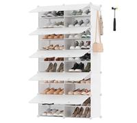SONGMICS Mueble Zapatero Plástico, 10 Compartimentos para 40 Pares de Zapatos, con Puertas, Estructura de Acero y Estantes de Plástico, Armario para Dormitorio, Blanco Nube LPC035W02