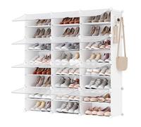 SONGMICS Mueble Zapatero Plástico, 12 Compartimentos para 48 Pares de Zapatos, con Puertas, Estructura de Acero y Estantes de Plástico, Armario para Dormitorio, Blanco Nube y Transparente LPC040W01