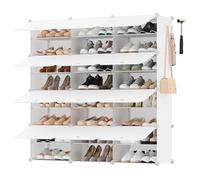 SONGMICS Mueble Zapatero Plástico, 12 Compartimentos para 48 Pares de Zapatos, con Puertas, Estructura de Acero y Estantes de Plástico, Armario para Dormitorio, Blanco Nube LPC040W02