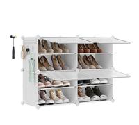 SONGMICS Mueble Zapatero Plástico, 4 Compartimentos para 16 Pares de Zapatos, con Puertas, Estructura de Acero y Estantes de Plástico, Armario para Dormitorio, Blanco Nube y Transparente LPC032W01