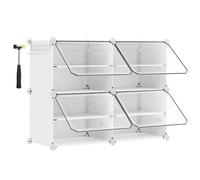 SONGMICS Mueble Zapatero Plástico, 4 Compartimentos, Zapatero Modular, Estantería Modular de Plástico, 30 x 40 x 30 cm Cada Cubo, con Puerta, Marco Acero, Panele Plástico, Blanco Blanco
