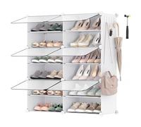 SONGMICS Mueble Zapatero Plástico, 6 Compartimentos para 24 Pares de Zapatos, con Puertas, Estructura de Acero y Estantes de Plástico, Armario para Dormitorio, Blanco Nube y Transparente LPC033W01