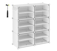 SONGMICS Mueble Zapatero Plástico, 6 Compartimentos, Zapatero Modular, Estantería Modular de Plástico, 30 x 40 x 30 cm Cada Cubo, con Puerta, Marco Acero, Panele Plástico, Blanco/Negro/Gris Pizarra y
