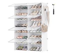SONGMICS Mueble Zapatero Plástico, 8 Compartimentos para 32 Pares de Zapatos, con Puertas, Estructura de Acero y Estantes de Plástico, Armario para Dormitorio, Blanco Nube y Transparente LPC034W01
