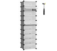 SONGMICS Muebles para Zapatos con 10 Compartimentos, Estante Modular de plástico, Caja de Almacenamiento para Zapatos, con Puerta y mazo, Gris/Negro/Marrón Rústico Marrón Rústico
