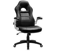 SONGMICS OBG28B Silla Racing, Silla de Oficina Alta, con Altura Ajustable, Apoyabrazos Abatibles, Mecanismo de Inclinación, Silla para Juegos, Negro, 80x65x32