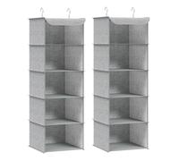 SONGMICS Organizador Armario, Juego de 2, Bolsa Colgante de Armario, Plegable, Ahorro de Espacio, con Ganchos Metálicos, Refuerzo de Bambú, Patrón de Lino, Gris Claro RCH005W02