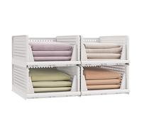 SONGMICS Organizador de Armario Plegable, Apilable, Cesta Extraíble, Juego de 4, Almacenamiento y Organización, Plástico, Dormitorio, Oficina, Baño, Blanco LPC400WZ01