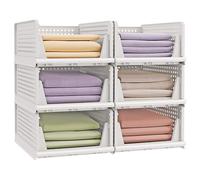 SONGMICS Organizador de Armario Plegable, Apilable, Cesta Extraíble, Juego de 6, Almacenamiento y Organización, Plástico, Dormitorio, Oficina, Baño, Blanco LPC600WZ01