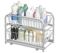 SONGMICS Organizador de cocina, Estantería de 2 Niveles Extraíbles para Armario, Organizador Apilable bajo el Fregadero con Cajones, para Cocina, Baño, Gris Paloma KCS017E01V1