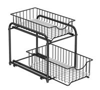 SONGMICS Organizador de Cocina, Estantería de 2 Niveles Extraíbles para Armario, Organizador Apilable bajo el Fregadero con Cajones, para Cocina, Baño, Negro Clásico/Plata/Negro Tinta/Gris