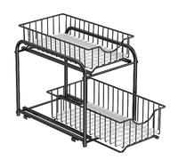 SONGMICS Organizador de cocina, Estantería de 2 Niveles Extraíbles para Armario, Organizador Apilable bajo el Fregadero con Cajones, para Cocina, Baño, Negro Tinta KCS017B01