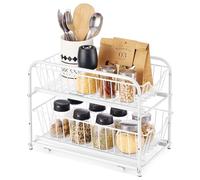 SONGMICS Organizador de cocina, Estantería de 2 Niveles Extraíbles para Armario, Organizador Apilable bajo el Fregadero con Cajones, para Cocina, Baño, Blanco Mate KCS017W01V1