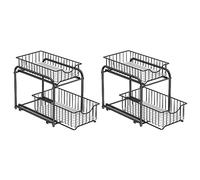 SONGMICS Organizador de Cocina, Juego de 2, Estantería de 2 Niveles Extraíbles para Armario, Organizador Apilable bajo el Fregadero con Cajones, para Cocina, Baño, Negro Tinta KCS017B02
