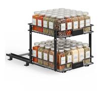 SONGMICS Organizador de Especias Extraíble, Estante Deslizante de 2 Niveles, Acero, 27 x 25,2 x 23,8 cm, Negro, para Armario de Cocina, Colección Patalla KCS119B101