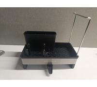 SONGMICS Organizador de fregadero de cocina con soporte de esponja, organizador de fregadero para cepillos, paños, jabón, acero inoxidable, ahorro de espacio, boquilla giratoria, tinta negra y