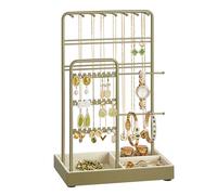 SONGMICS Organizador de Joyas, Diseño Alto, para 16 Collares, Metal | Joyero Organizador, 20 x 11,5 x 30,8 cm, Sin Enredos, Regalo, Verde Laurel y Blanco Crema, Colección Caeley, JJS021C02