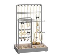SONGMICS Organizador de Joyas, Diseño Alto, para 16 Collares, Metal | Joyero Organizador, 20 x 11,5 x 30,8 cm, Sin Enredos, Regalo, Gris Paloma y Marrón Camello, Colección Caeley, JJS021G01