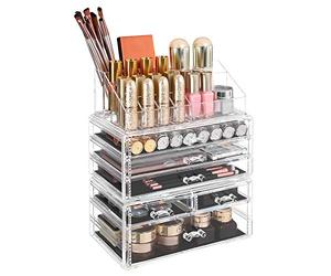SONGMICS Organizador de Maquillaje AcrÍlico Grande, Caja de CosmÉticos Apilable con 6 Cajones, para Paleta, Cepillo, Base de Maquillaje, LÁpiz Labial, Esmalte de uÑas, Transparente JKA009TP
