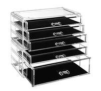 SONGMICS Organizador de Maquillaje Apilable, 2 Cajas de Cosméticos con 5 Cajones para Joyas y Maquillaje, Transparente JMU32TP