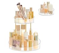 SONGMICS Organizador de Maquillaje Giratorio, con Bandeja Superior, Joyero de 2 Niveles para Cosméticos, Personalizable, Gran Capacidad, Versátil, Tocador Dormitorio Cocina, Transparente JKA027W02