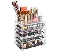SONGMICS Organizador de Maquillaje PS Grande, Apilable con 6 Cajones | Caja de Cosméticos para Paleta, Cepillo, Base de Maquillaje, Lápiz Labial, Transparente, Colección GINETTA JKA009TP