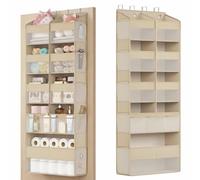 SONGMICS Organizador de Puerta, 9 Compartimentos, Colgador Plegable, Ganchos Metálicos, Frontal Transparente, Bolsillos Laterales, Beige Arena RDH009LF01