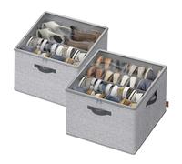 SONGMICS Organizador de Zapatos, para hasta 16 Pares de Zapatos C/U, Ahorra Espacio, Separadores Ajustables, Apilable, Tapa Transparente, para Armario, Juego de 2, Gris Paloma LSP622GD01