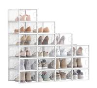 SONGMICS Organizador Zapatos, 18 Cajas Transparentes y Apilables | Organizador Armario, Talla 43, 23 x 33,1 x 14 cm, Ventilación, para Dormitorio, Blanco Nube, Colección Dennys, LSP106W18