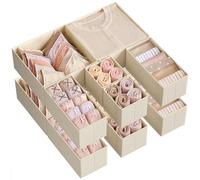 SONGMICS Organizadores Cajones, Juego de 12 Cajas Almacenaje Plegables | Separadores para Calcetines, Ropa Interior, Sostenes, Corbatas, Bufandas, Beige Arena, Colección TINA RDZ006Y02