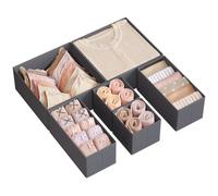 SONGMICS Organizadores Cajones, Juego de 6 Cajas Almacenaje Plegables | Separadores para Calcetines, Ropa Interior, Sostenes, Corbatas, Bufandas, Gris Pizarra, Colección TINA RDZ06G