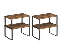 SONGMICS Organizadores de Cocina, Juego de 4 Estantes de Cocina, para Almacenamiento de Gabinete, Apilables, Expandibles, Metal y Madera de Ingeniería, Marrón Rústico y Negro/Blanco Nube y Blanco Marr