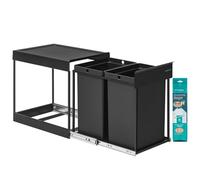 SONGMICS Papelera de Cocina, 2 x 20 L, Extraíble, Marco de Acero | Cubo de Basura para Armario, Reciclaje y Residuos, Compartimentos Dobles, Tapa ABS, Negro, Colección PETAJA LTB951B01