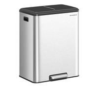 SONGMICS Papelera de Cocina, 2 x 30 L Cubo Doble para Reciclaje y Basura, Cubos Interiores, Acero Inoxidable, Tapa de Cierre Suave, Pedal Ancho y Robusto, Plata Metálico LTB556E01