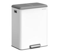 SONGMICS Papelera de Cocina, 2 x 30 L Cubo Doble para Reciclaje y Basura, Cubos Interiores, Acero, Tapa de Cierre Suave, Pedal Ancho y Robusto, Blanco Nube LTB556W02