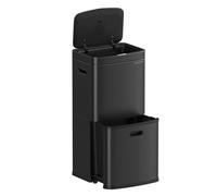 SONGMICS Papelera de Cocina, 3 Compartimentos, 2 x 10 L y 30 L, Acero | Cubo de Basura, Ahorra Espacio, Cubos Interiores, Filtro de Carbón, 39,5 x 29,8 x 80,2 cm, Colección ISLAND LTB551B02