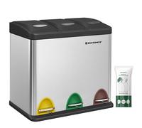 SONGMICS - Papelera de cocina, 3 x 8 L, con tapas, basura triple de acero para pequeñas familias, pedales y cuartos, fácil de limpiar, Plata y Negro/Blanco Crema y Marrón/Blanco Crema y Blanco y Gris