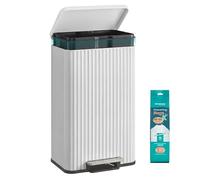 SONGMICS - Papelera de cocina, 50 L, con pedal, tapa de cierre suave, cubo interior extraíble de acero, 15 bolsas de basura (código K) incluidas, color blanco nube LTB586WZ02